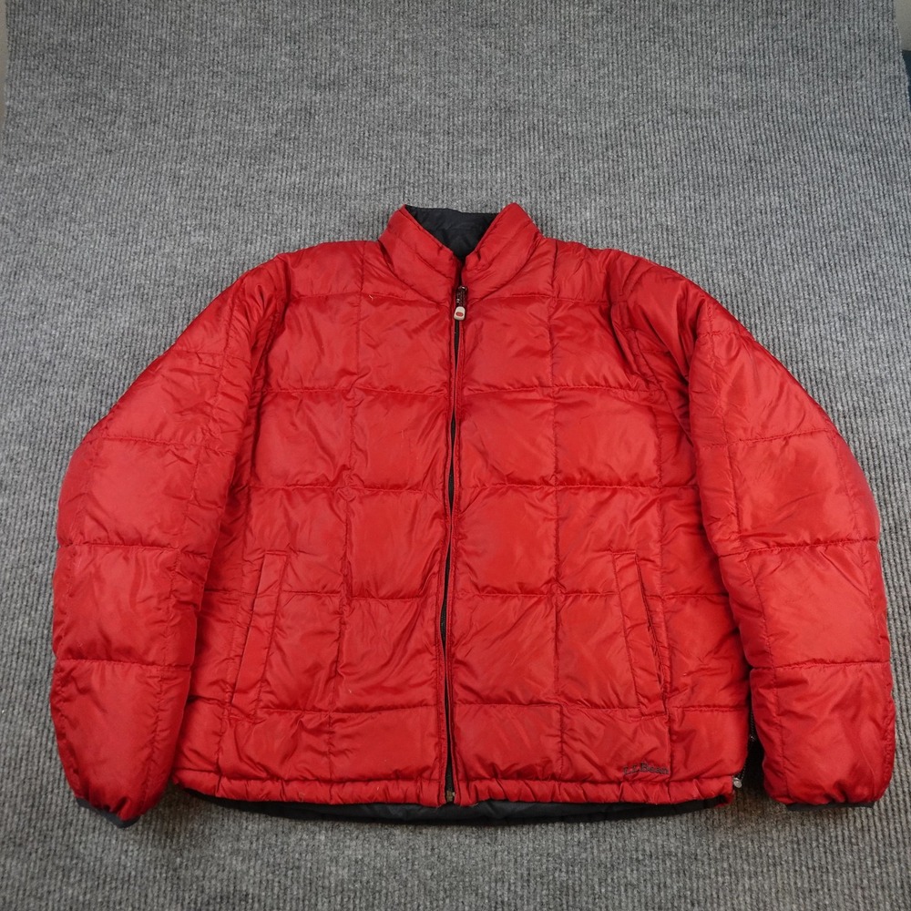 L.L. Bean Down Jacket Mens XL Red Black Reversible Puffer Full Zip Outdoor